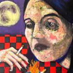 SHOOT THE MOON oil on canvas 18 x 14