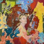 SIRI HUSTVEDT.  American novelist and essayist. b.1955, mixed media, 16 x 16"
