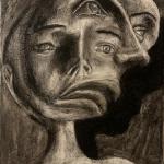 FOUR EYES  charcoal and graphite on canvas 14 x 11"