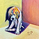 BAD DOG oil on wood 8 x 8