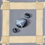 THREE ROCKS MASKING TAPE oil on canvas 12 x 12"
