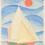 Fleet Race, white line block print, 5x7", Matted/framed: 8x10"