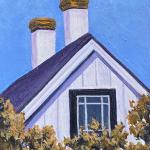 TWIN CHIMNEYS acrylic on board 3 x 4"