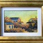 SHRUBS AND SHINGLES  miniature watercolor image: 2 x 3"