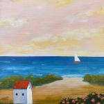 Sailing by the Beach House, acrylic on canvas, 8 x 8"