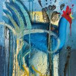Rooster with Hand Print (2). oil on canvas, 20 x 16"