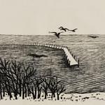Hudson River, 1962, wood cut print, 15 x 20" 