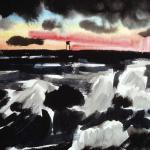 WAVE watercolor 9 x 12 matted/framed 15 x 18