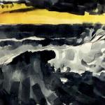 BLACK WAVE watercolor matted and framed