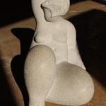 HOLDING HER OWN, LIMESTONE, 10h X 7w X 12d