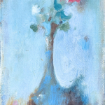 Blue Vase with Red and White Flowers 10.5 x 6.5 oil on unstretched canvas