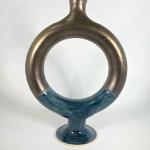 Doughnut Vase Gold and Blue Celadon 11.5 H x 8