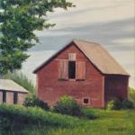 Kenneth Hawkey, Barn, miniature, oil on canvas, 6 x 6"